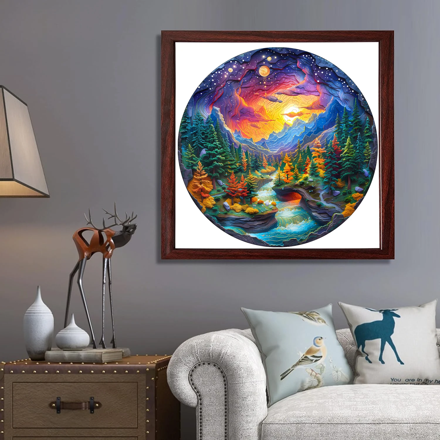 Wooden Puzzles for Adults, Visual 3D Sunset Forest Wooden Jigsaw Puzzles, Wood Puzzles Adult, Unique Animal Shape Wood Cut Puzzl 6