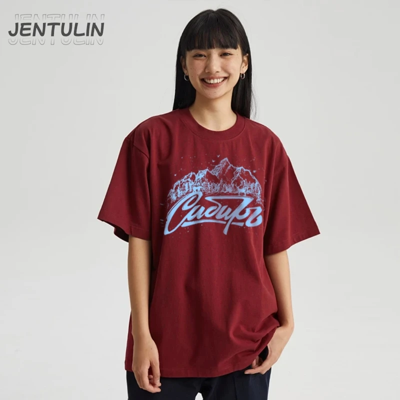 Korean Fashion Women Tshirt Y2K Print Grunge Graphic Tops 90s Short Sleeve Unisex Tees Harajuku Men Clothing Cotton Casual Goth