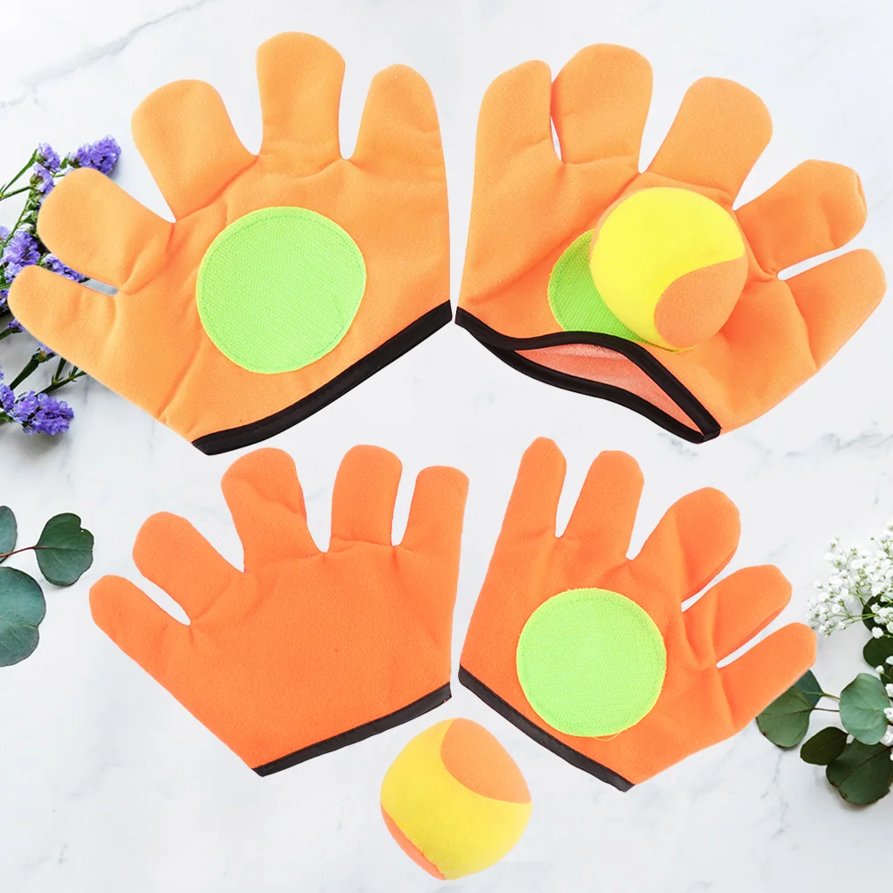 2 Pairs Outdoor Plush Sports Toys Funny Sticky Ball Gloves Toy Cartoon Tossing Ball Gloves Toy Educational Throwing Catching 6
