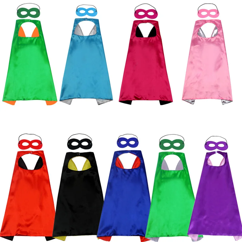 

Superhero Cosplay Costume Solid Two Colored Satin Super Hero Cloak Children Cape Boys Girls Satin Halloween Carnival Party