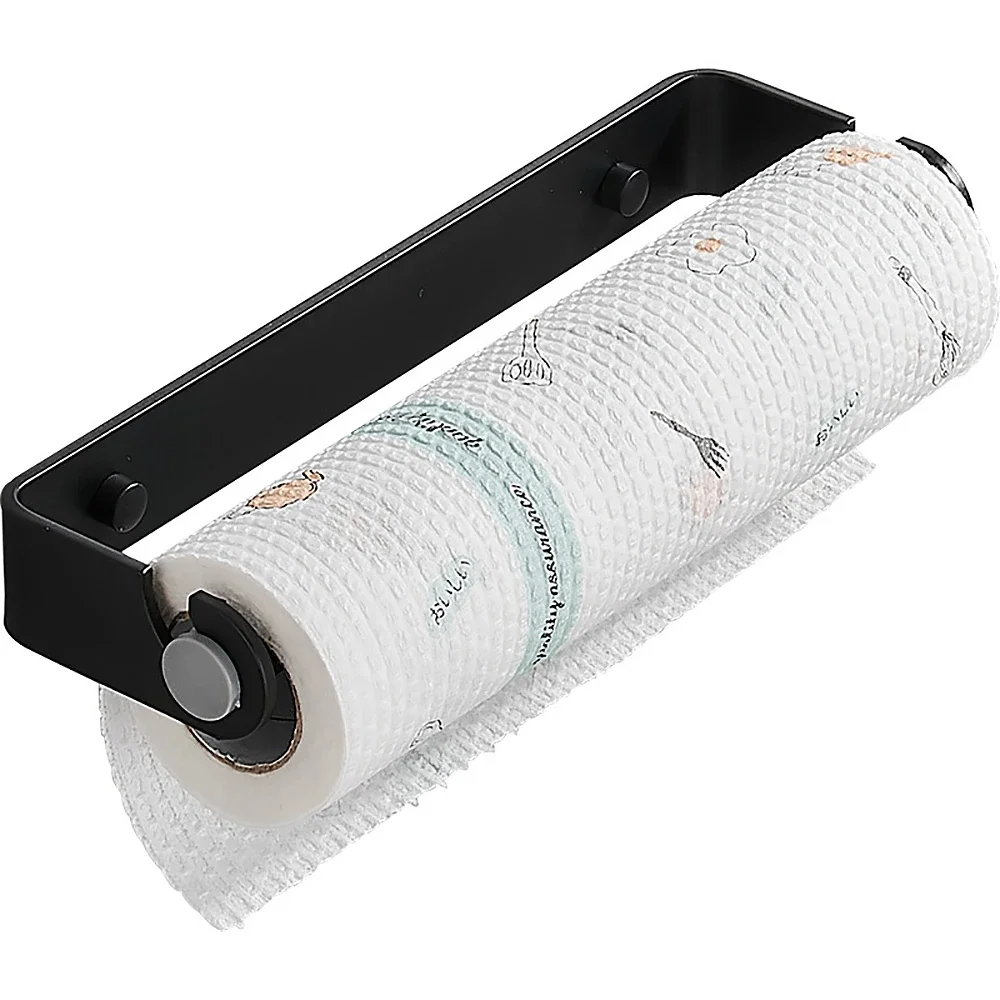 Paper Towel Holder Roll Paper Holder Black Aluminum Cling Film Towel Rack Kitchen Accessories Toliet Tissue Hanger Wall Organizer Storage Shelf