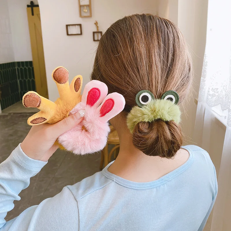 1 piece of hair accessories for girls, plush 3D rabbit ears, cute little meat style hair elastic.