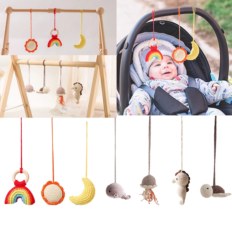 

1pc Baby Play Gym Frame Hanging Rattle Toys Crochet Stuffed Rainbow Bed Mobile Rattle for Newborn Kids Fitness Rack Room Decor