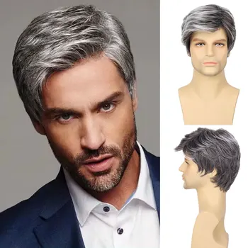 Parrucche Sintetiche da Uomo, Parrucca Corta Grigio Argento, Resistente al Calore, Naturale, per Halloween, Cosplay, Regali di Natale