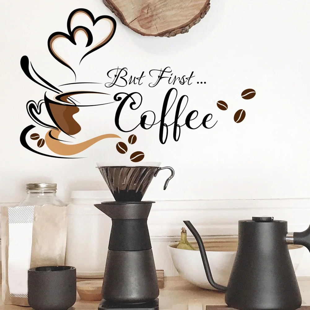 Creative Coffee Cup Pattern Wall Stickers Cafe Living Room Decor Cabinet Art English Home Decoration Self-adhesive Wallpaper wall stickers