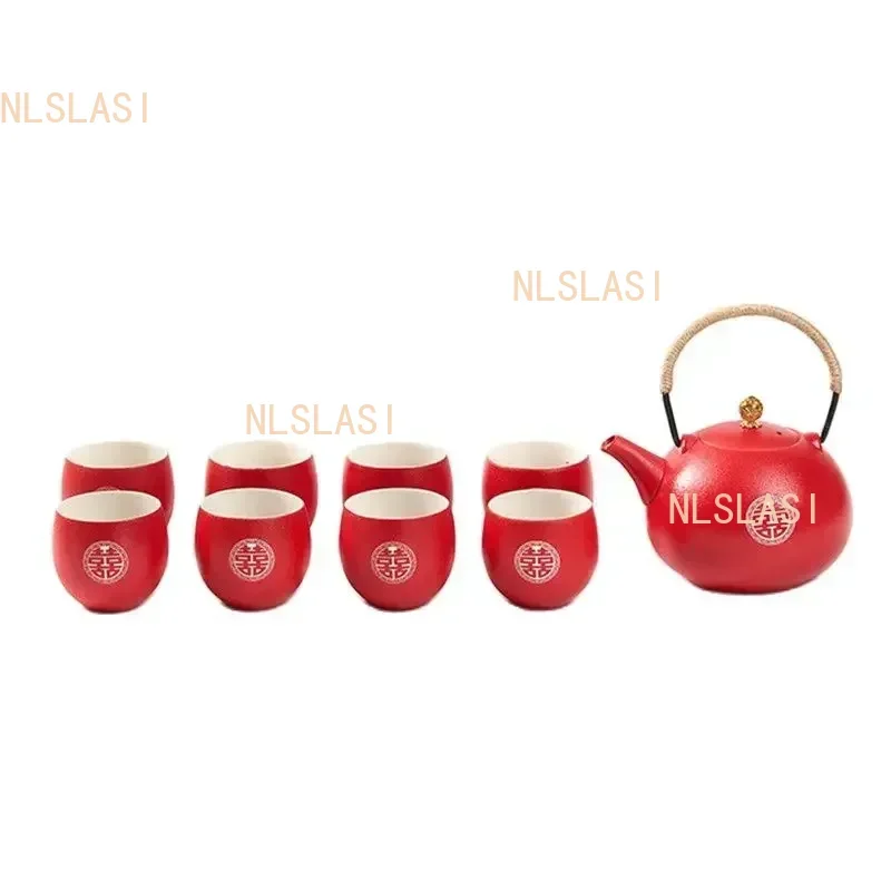 Boutique Ceramic Filter Tea Pot Set Household Tea Pot and Cup Set Chinese Style Wedding Red Teaware Gifts Productos Chinos