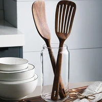 Ensemble de spatules en teck de 2 spatules en bois pour la cuisine, ustensiles de cuisine antiadhésifs à Long manche, ustensiles de cuisine à fente résistants à la chaleur 3