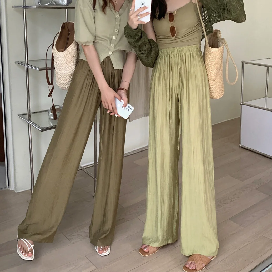 

Comfortable everything simple wrinkle pants loose wide leg pants high waist straight leg pants slimming pants