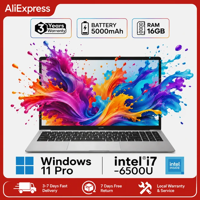 Ordinateur portable 17,3 pouces Intel Core i7 6500Y, Windows 11 Pro, 16 Go de RAM, SSD 512 Go, PC portable rétroéclairé pour le bureau et les études 1