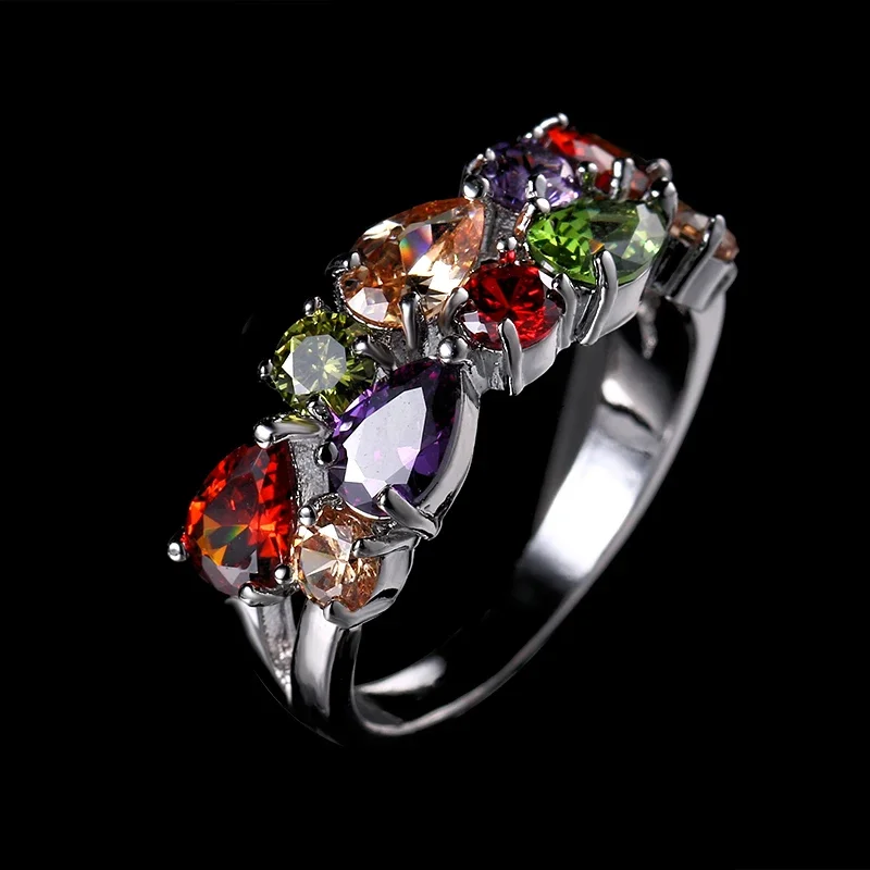 Gold Color Engagement Ring Classic Multicolor Zircon