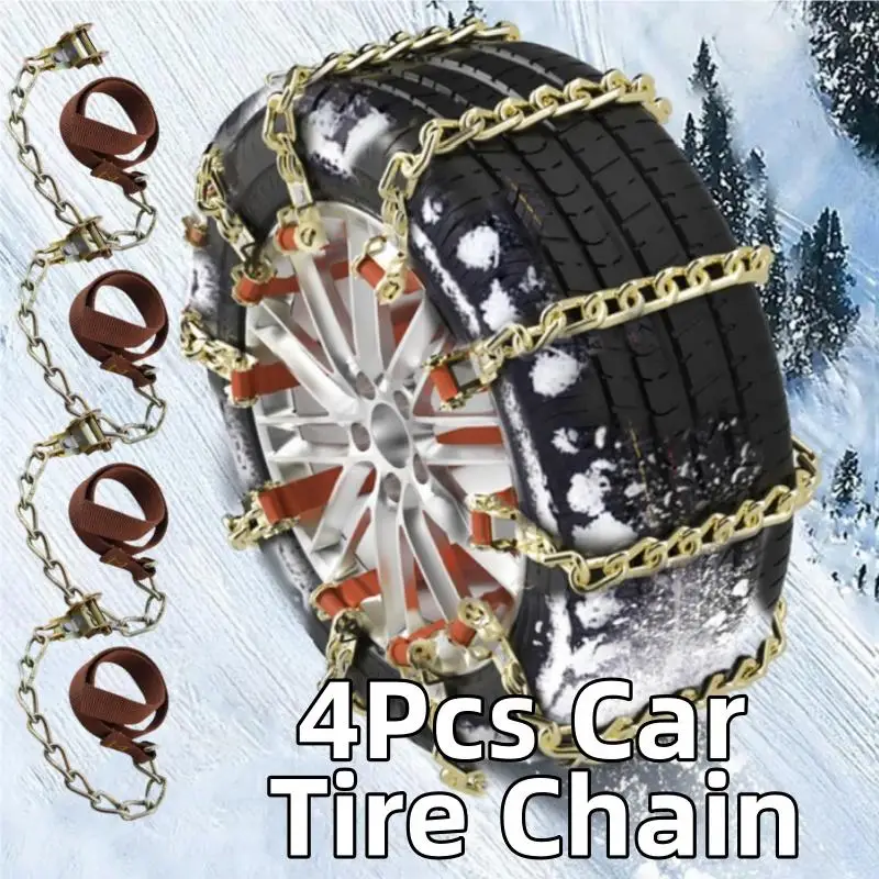 4Pcs Car Winter Snow Chains Iron Snow Chain Non-slip Chain Anti Skid Powerful Tire Wheels Truck Thicken Chains Supply