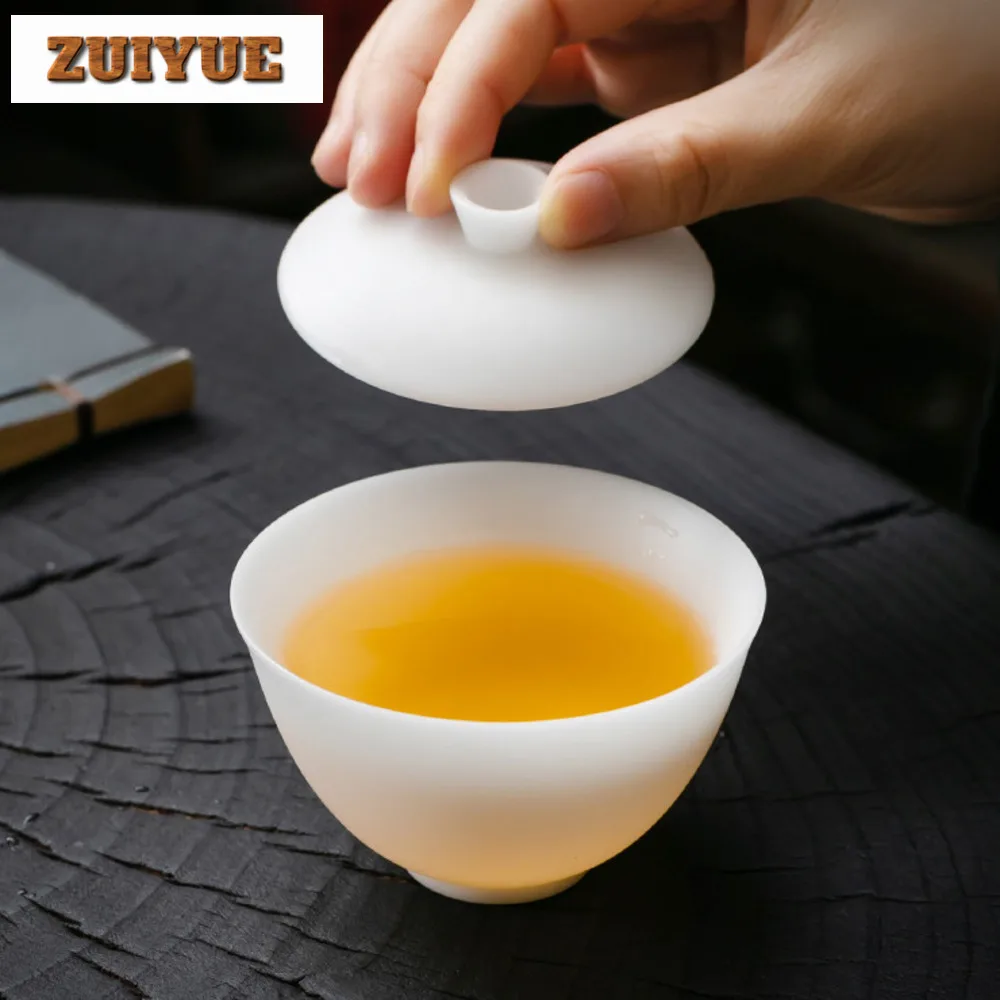 Handamde Ice Seed Jade White Gaiwan 150ml Sheep Fat Porcelain Sopera Tea Tureen Tea Maker Cover Bowl Ceremony Ornaments Gift