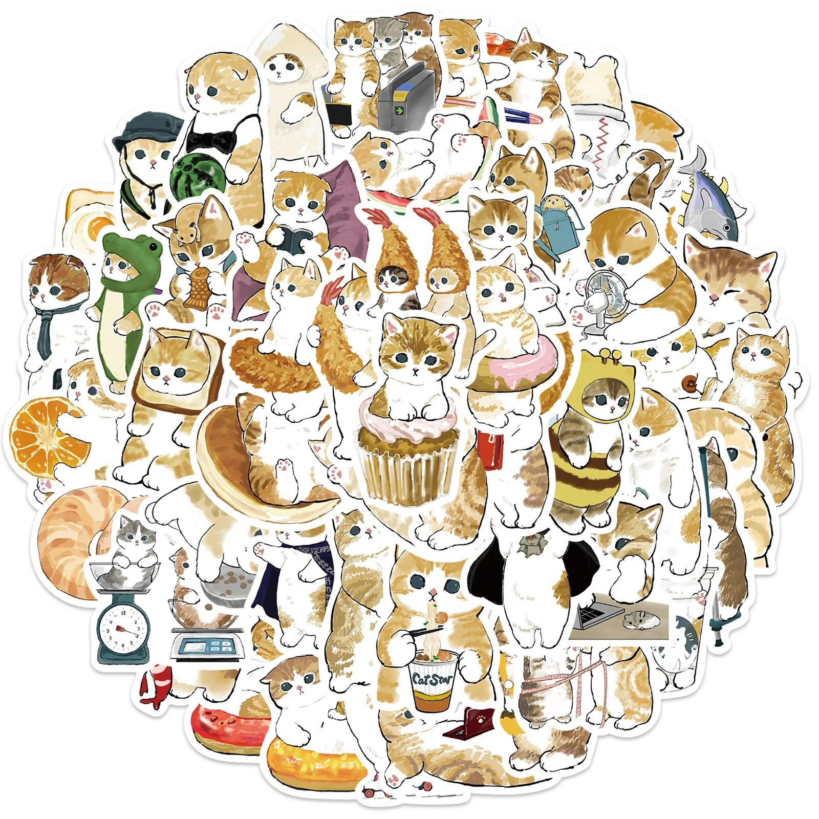 Cat Stickers 64 PCS Vinyl Waterproof Cat Stickers for Laptop Guitar Motorcycle Bike Skateboard Luggage Phone