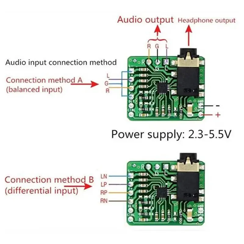 B67C 5개 TPA6132 차동 밸런스 스테레오 헤드폰 증폭기 보드 HIFI AMP 2.3-5.5V