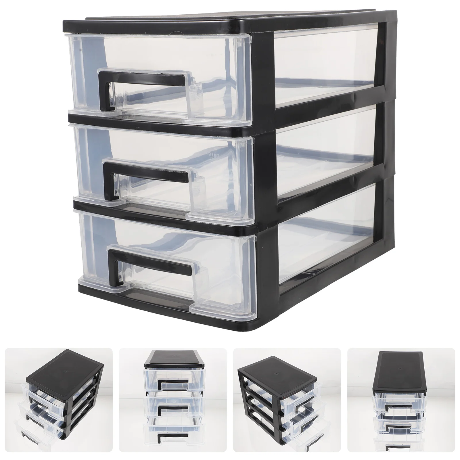 

Three-layer Plastic Drawer Type Closet Portable Storage Cabinet Multifunction Storage Rack Organizer Furniture (Black and