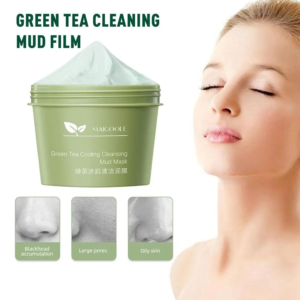 

100g Deep Clean Green Tea Clay Mask Face Mask For Ance Skin Purifying Remove Pimples Blackheads Mud Facial Cleaning Mask X5K2