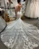 Moonlight Luxurious Mermaid Wedding Dresses V-Neck Button Sleeveless Lace Appliques Bridal Gown Vestido De Noiva Customized 2