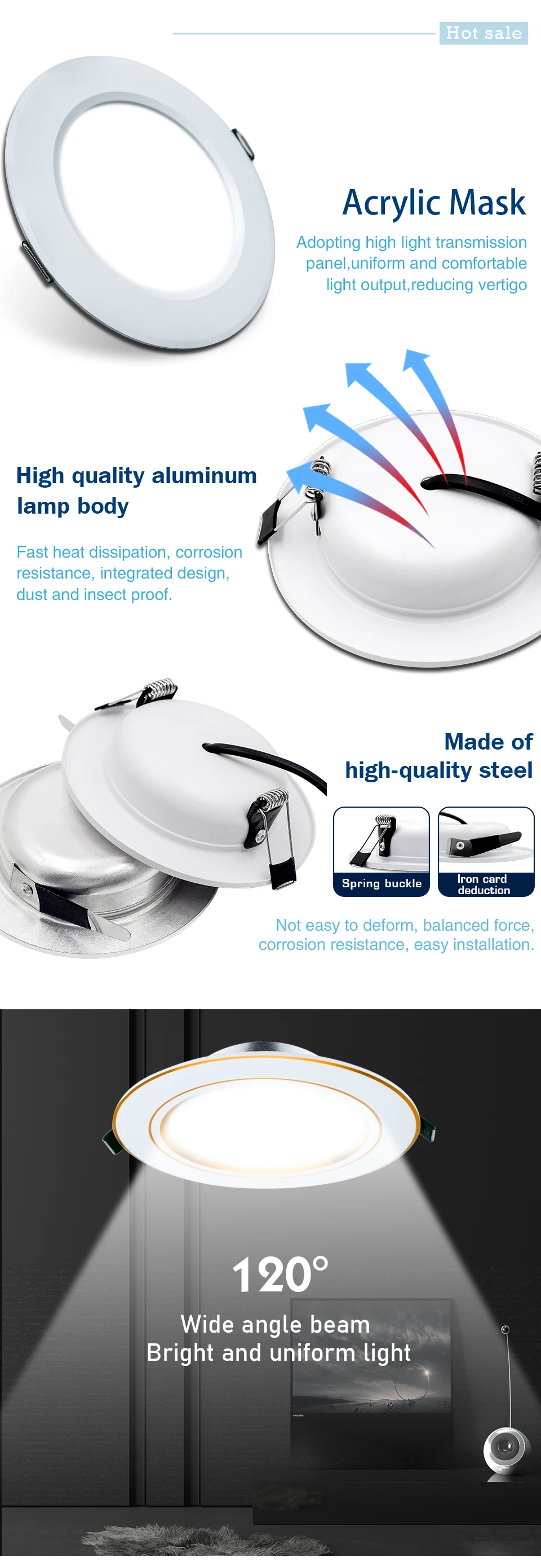 Description Picture 4 of itemLed Downlight Recessed Round Ceiling Lamps DC 12V 24V AC110V 220V 5W 9W 12W 15W 18W Spotlight For Home Decor Living Room