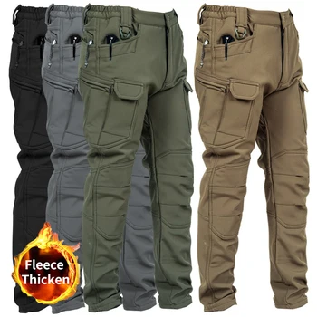 Men's Winter Pants Water Resistant Fleece Lined Snowboard Ski Softshell Tactical Pants with Multi-Pockets Outdoor Work Pants