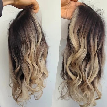 Topper per capelli umani 6x7 con base in pizzo, biondo ombré ondulato, in capelli Remy, con clip traspiranti, per donne con capelli diradati
