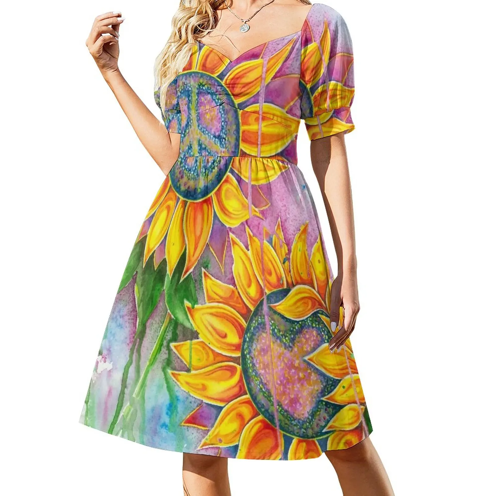 

Peace and Love Sunflowers Sleeveless Dress sensual sexy dress for women luxury evening dress woman for wedding womens