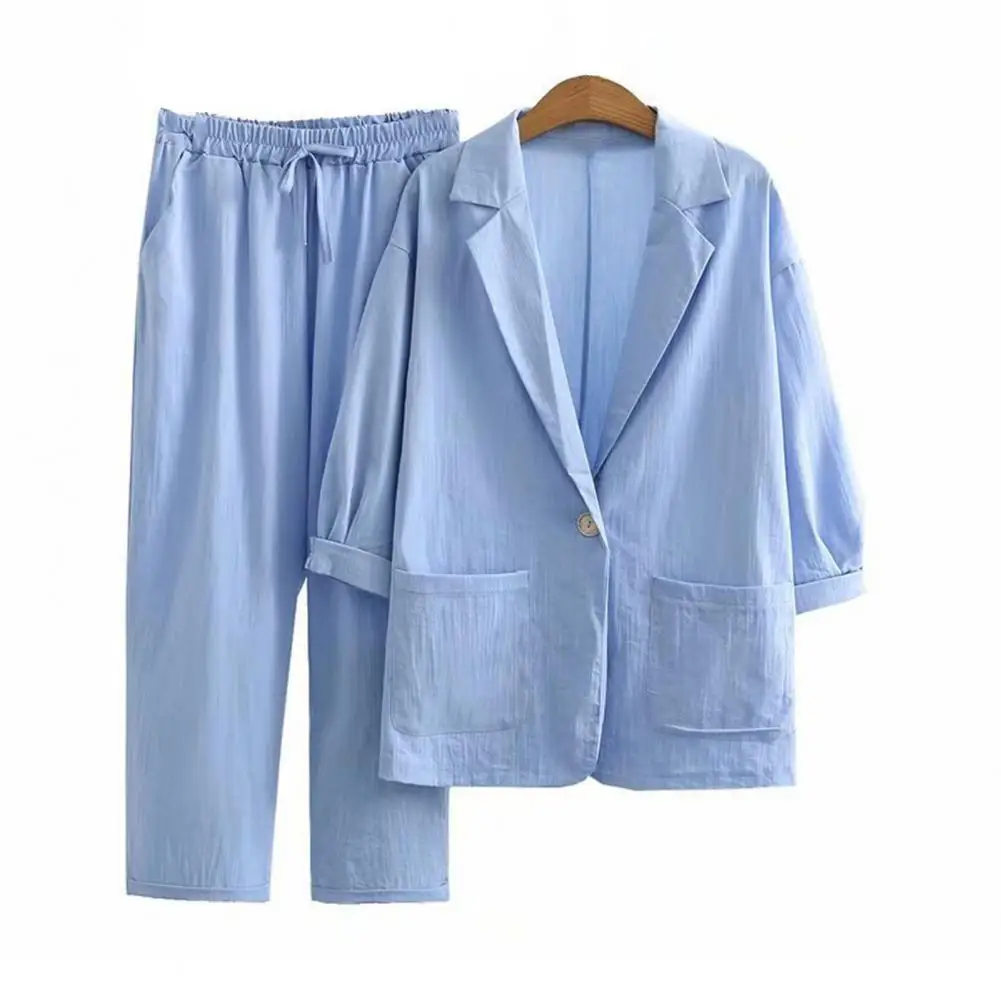 

2024 Summer Thin Jacket Blazer Casual Pants Two Piece set Women Formal Blazer Shorts Suit Wide Leg Business Cardigan Shorts Suit