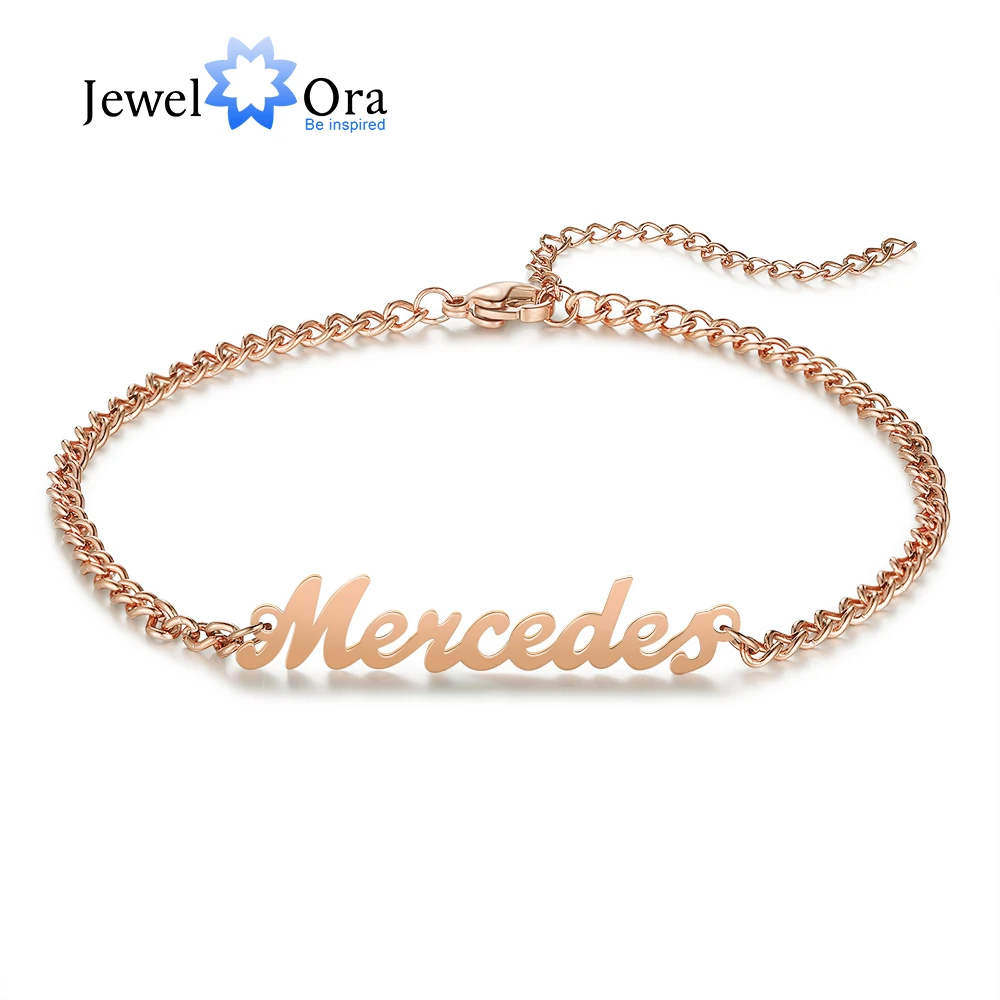 

JewelOra Personalized Ankle Bracelet Custom One Name Stainless Steel Anklets with 3 Color for Women Christmas Gift