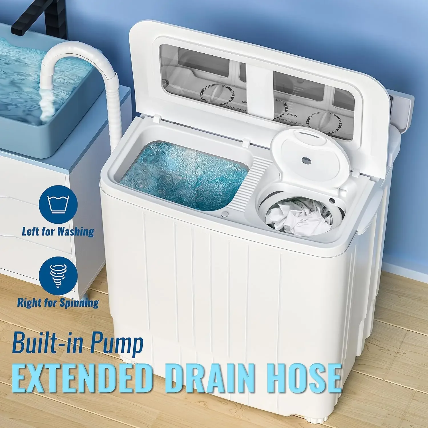 Portable Washing Machine, 17.6 lbs Mini Small Laundry Washer Combo with Spin Dryer, Compact Twin Tub Washer Machine for Apartmen 3