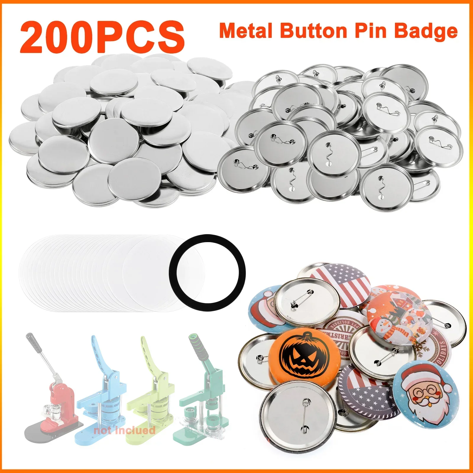 200Sets Metal Badge Pin Button Maker Parts 25mm 32mm 37mm DIY Blank Badge Button Parts for Art Crafts Making Iron-Base Badges badge parts button making supplies badge pin