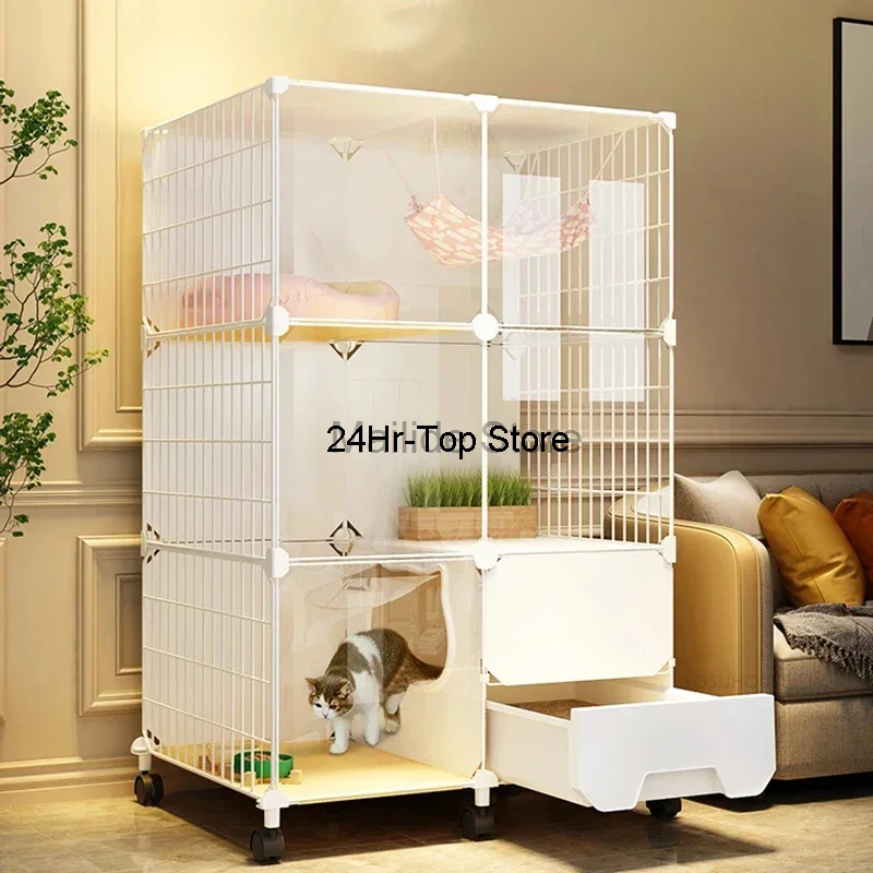 Cat Cages Home Indoor Cat Litter Box Integrated Cat House Simple Cat Villa Toilet Super Large Free Space Pet Products Cat Cage