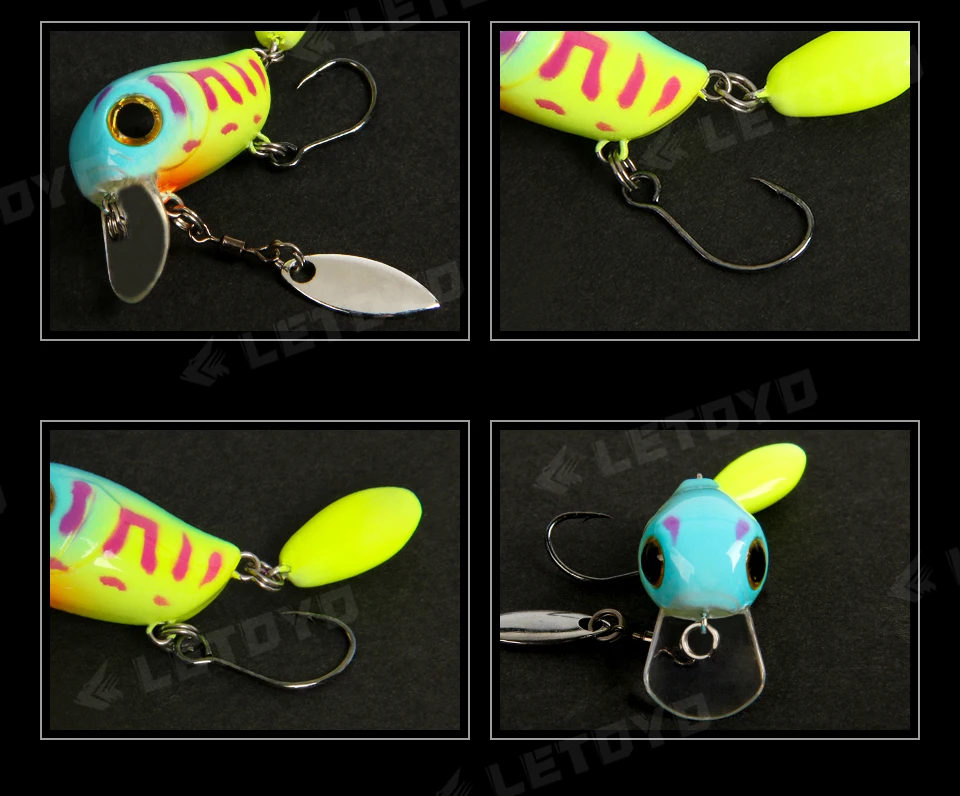 LETOYO Schwimmende Mikro-Kurbelköder, 30 mm, 2 g, künstliche Oberfläche, Wake-Köder, Kurbel-Wobbler mit Löffel, Angelköder für Forellenbarsch – Detail 8