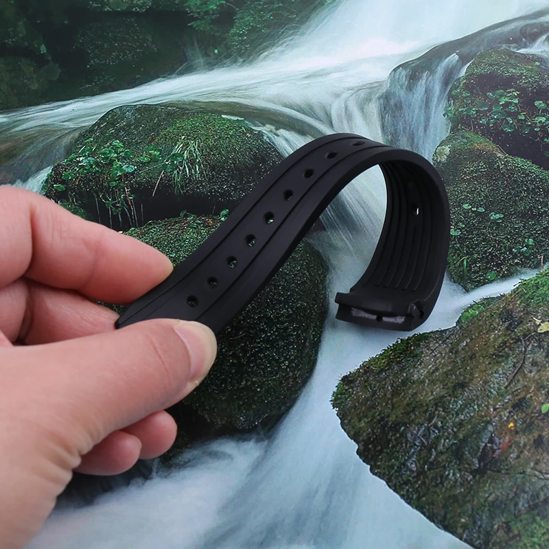 Men's 22mm Black Soft Silicone Sport Waterproof Watch Band Strap