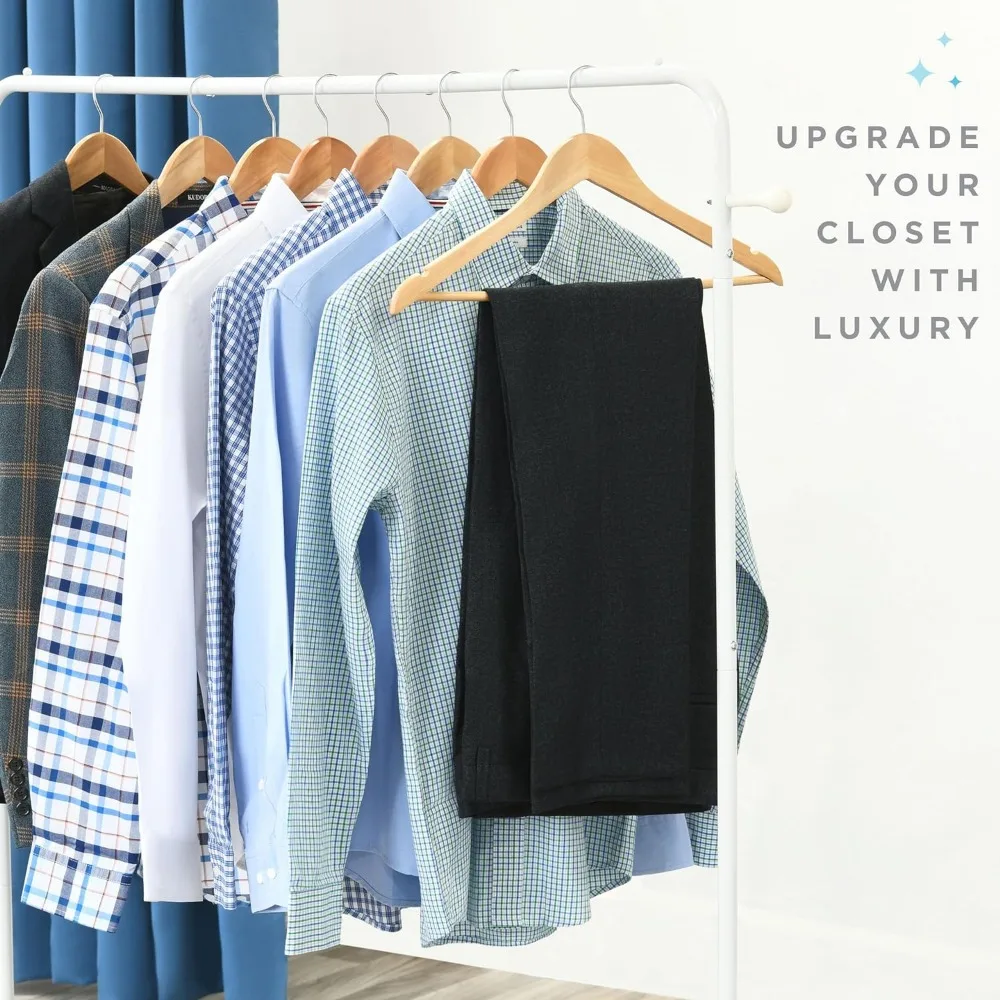 Premium Wooden Hangers Durable Non Slip Coat Hangers Heavy Duty Natural Solid Wood Hanger Clothes Storage Hangers Swivel Hooks 6