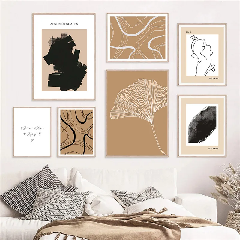 

Abstract Ginkgo Woman Face Line Canvas Painting Flower Wall Art Poster and Prints Living Room Decoration Home Decor Picture