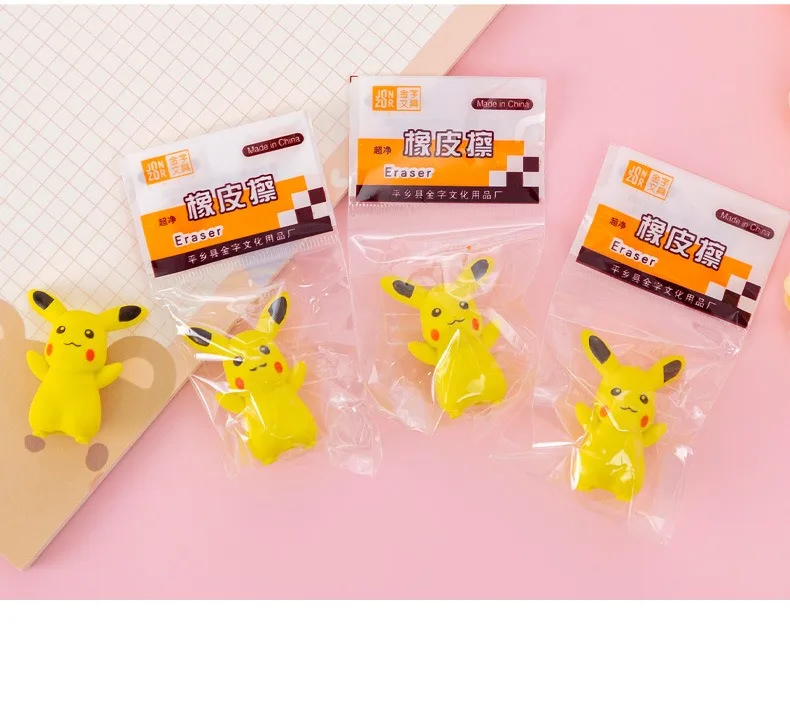 10pcs Pikachu Erasers Pokemon Cute Stationery Pen Cap Kawaii School Supplies Office Tools Anime Figure Desktop Ornaments Kid Toy