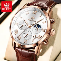 Luxury Quartz Men's Watch with Moon Phase, Chronograph, and Luminous Features (Grey)