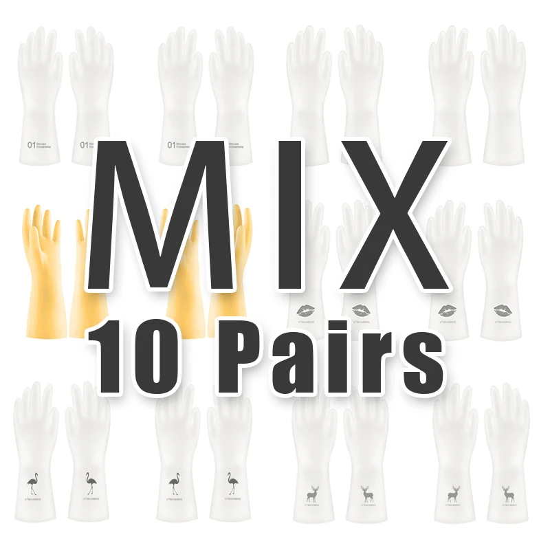 10 pares de guantes de limpieza de PVC, impermeables, resistentes al desgaste, antideslizantes, material de látex, para tareas domésticas, lavado de ropa, platos, cocina