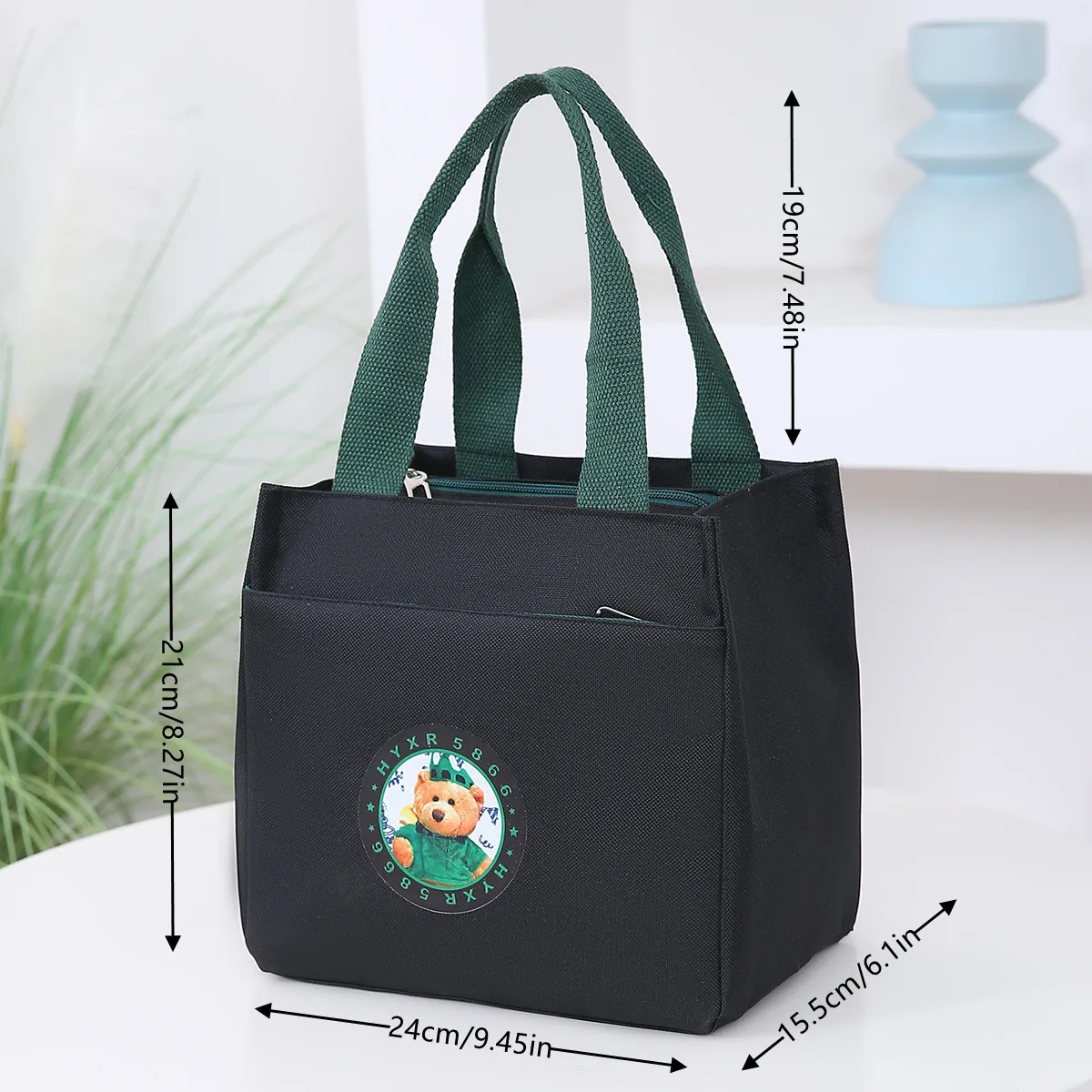 Modische Oxford-Stoff-Lunchtasche mit integrierter Isolierung und Reißverschluss, tragbare Handtasche für Bento-Box, Picknick – Detail 1