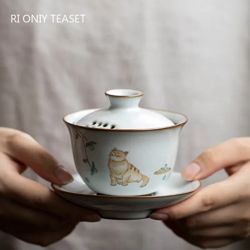 Tazza da tè Gaiwan in ceramica con figure di gatto in stile cinese (150ml) 94 Saff627a93a9b4a5caf006e2b659980f9b