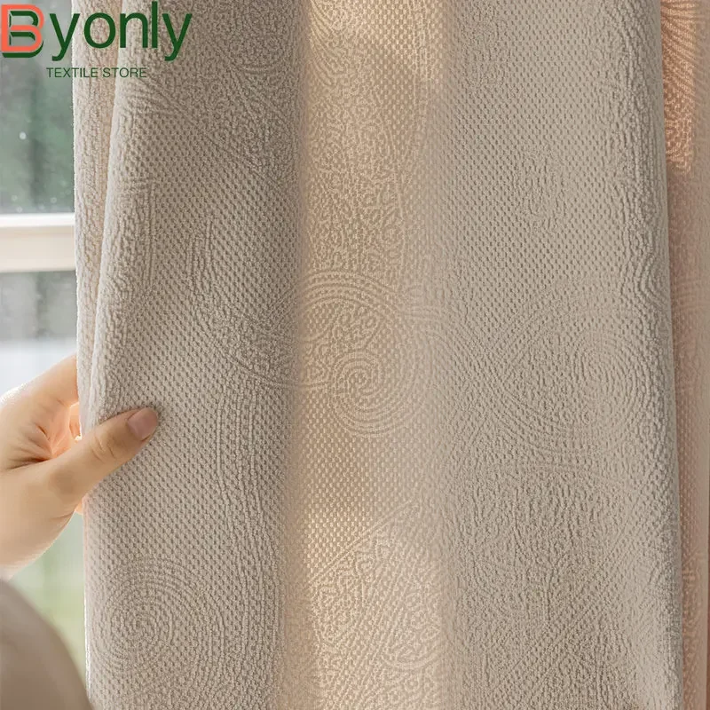 

New French Relief Jacquard Cream Thickened Chenille Blackout Curtains for Living Room Bedroom French Window Customized