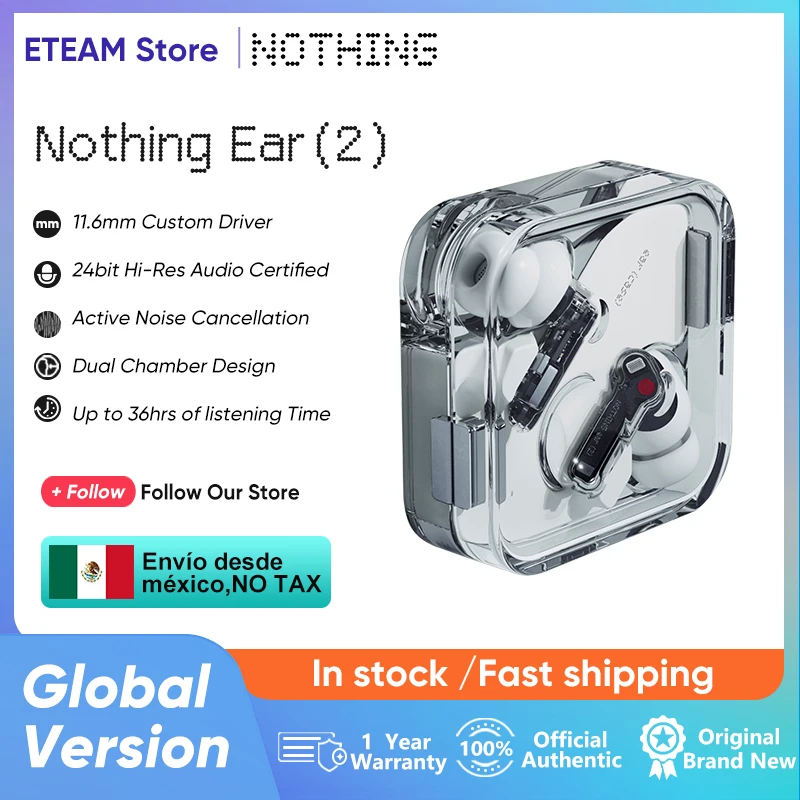 Auriculares inalámbricos Nothing Ear (2), dispositivo con cancelación de  ruido del controlador de 11,6mm, hasta 40dB, diseño ultraligero de doble  cámara, novedad - AliExpress