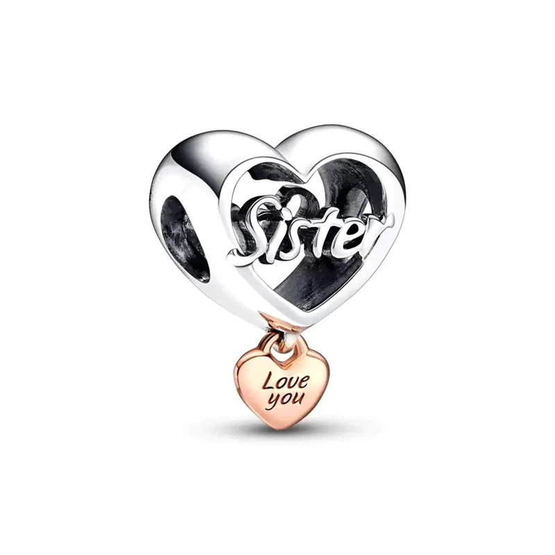 Hot Sale Love You Family Mum Dad Sister Daughter Hearts Charm Beads Fit Original European 925 Silver Bracelet DIY Women Jewelry 3