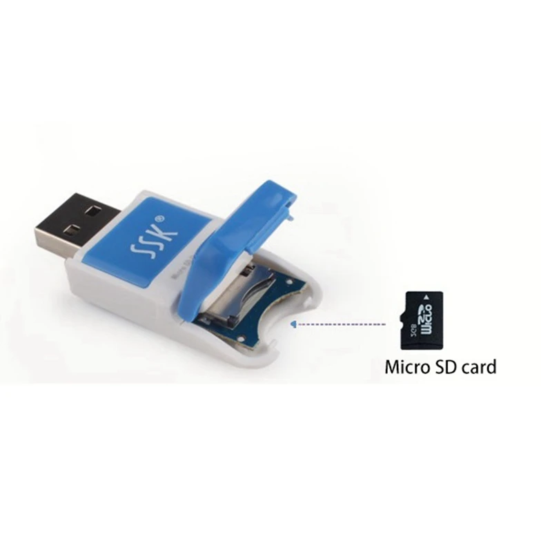 플러그 앤 플레이 USB 2.0 USB 플래시 미니 SD 카드 리더, SSK SCRS022, 480Mbps, PC 노트북용, 흰색 + 주황색