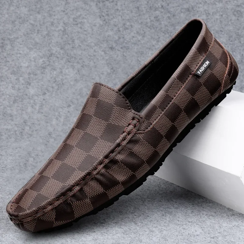 

Мокасины в стиле шахматной доски мужские лоферы из натуральной кожи деловые высококачественные слипоны повседневная обувь