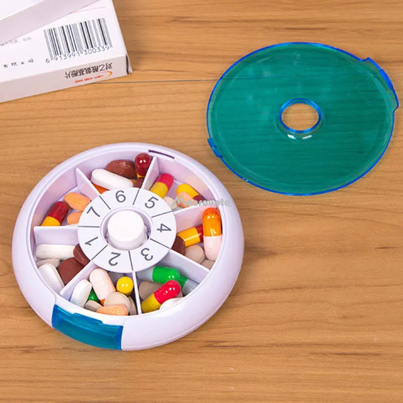 3 Portapillole Settimanali Rotanti Da Viaggio - 7 Scomparti, Impermeabili, Senza BPA - Colori Assortiti - 2