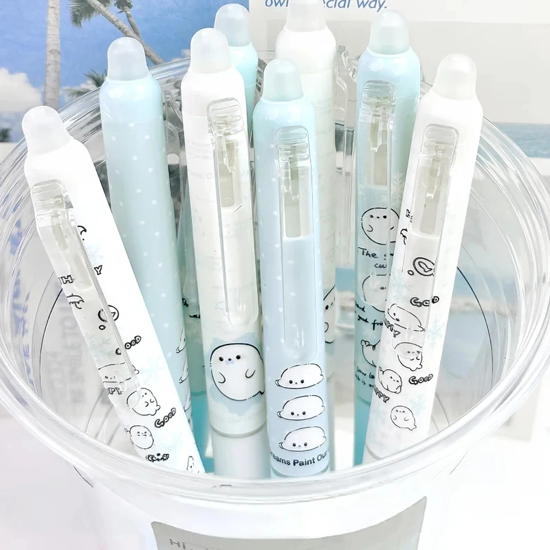Set di 4 Penne Gel Cancellabili per Bambini, Inchiostro Blu e Nero, Penne con Cancellazione a Frizione e Design Elegante con Pulsante Laterale per Studenti delle Scuole Elementari - immagine 4