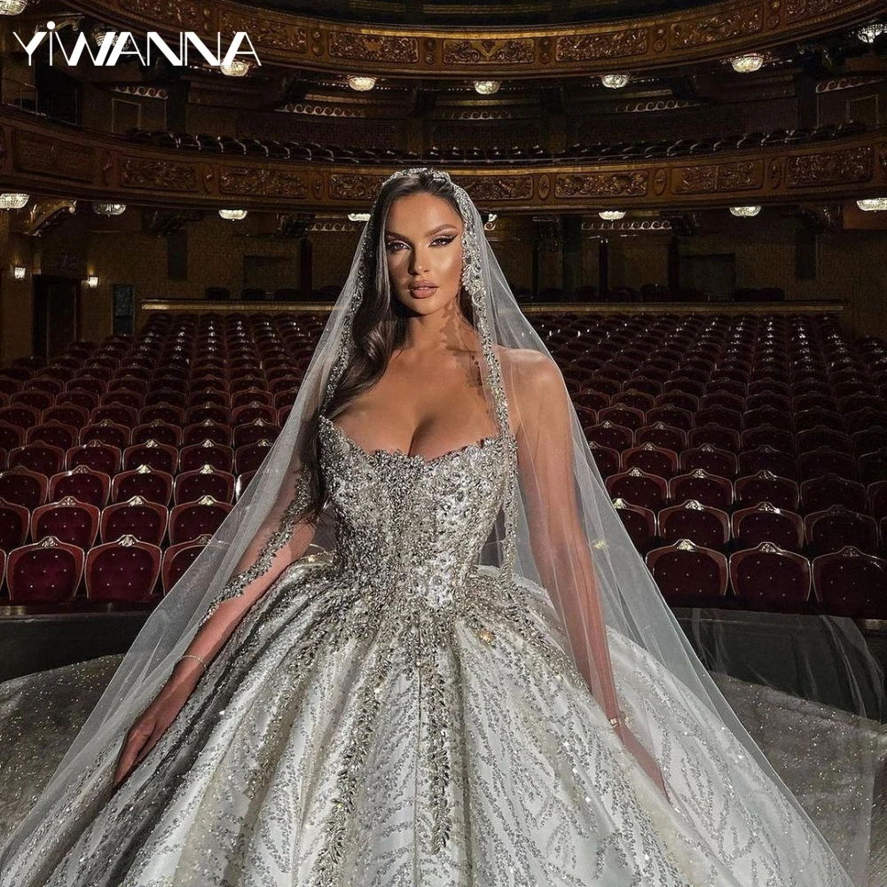 Sexy V-Neck Beaded Wedding Dresses Zipper Back Sweep Train Bridal Gowns Vestidos de Novia main image 0