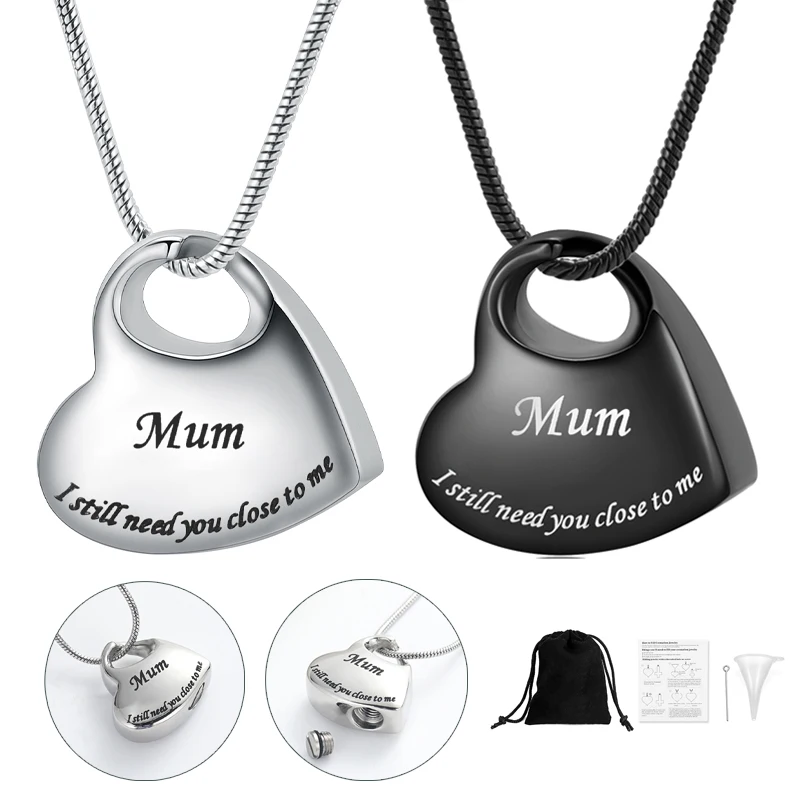 

For Mum Ash Necklaces Heart Cremation Jewelry Urn Necklace For Human Ashes Stainless Steel Charm Pendant Memorial Keepsake