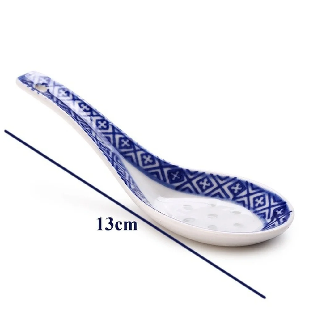 5pcs Ceramic Spoon Chinese Style Porridge Scoop Tableware Soup