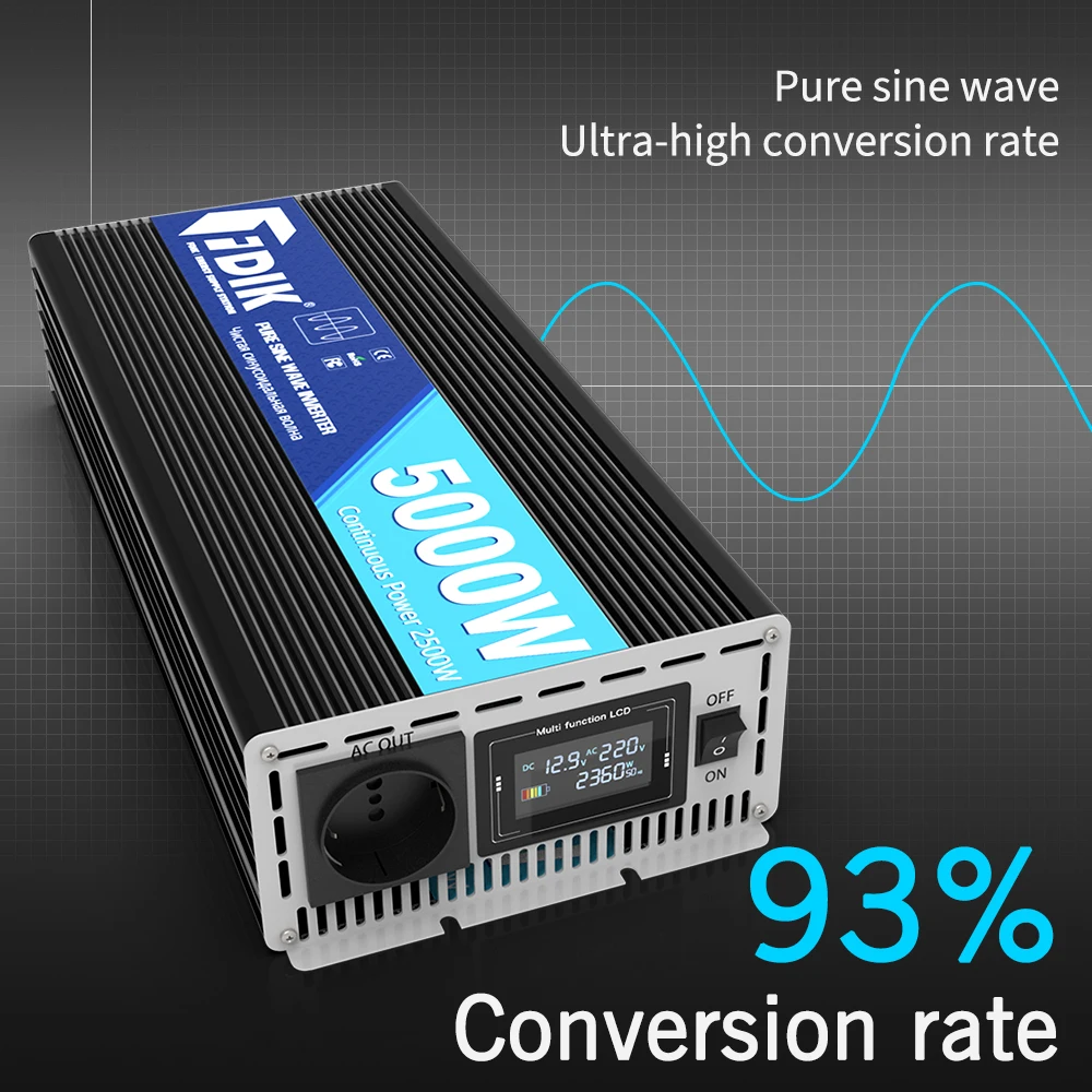 FDIK 인버터 12V 24V 220V 순수 사인파 인버터 5000W 60HZ 컬러 스크린 디스플레이 RV 및 캠핑에 대 한 태양 광 전력 변환기